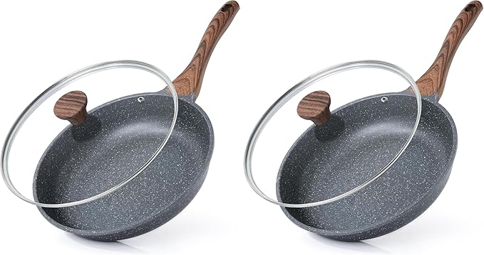 SENSARTE Nonstick Frying Pan Skillet with Lid, Omelet Pan with Cover, Healthy Egg Pan Chef's Pan, Kitchen Cooking Pan, PFOA Free (8inch + Glass Lid) (Pack of 2) by SENSARTE