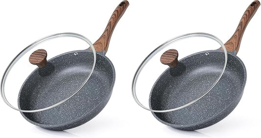 SENSARTE Nonstick Frying Pan Skillet with Lid, Omelet Pan with Cover, Healthy Egg Pan Chef's Pan, Kitchen Cooking Pan, PFOA Free (8inch + Glass Lid) (Pack of 2) by SENSARTE
