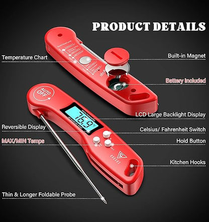 DOQAUS Digital Meat Thermometer, 2 Pack Instant Read Food Thermometer for Cooking, Kitchen Probe with Backlit & Reversible Display, Cooking Temperature for Turkey, Bread, Baking, Sourdough - Image 8