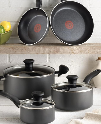 T-fal Initiatives Nonstick Cookware Set 18 Piece, Oven Broiler Safe 350F, Kitchen Cooking Set w/Fry Pans, Saucepans, Stockpots, Skillet, Spoons, Lids Pots and Pans Set, Dishwasher Safe, Stone Grey - Image 3