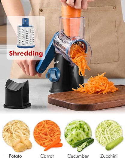 Cheese Grater Rotary, Rotary Grater for Kitchen, Kitchen Vegetable Slicer with 3 Drum Blades, Fast Cutting Cheese Shredder for Vegetables and Nuts - Image 4