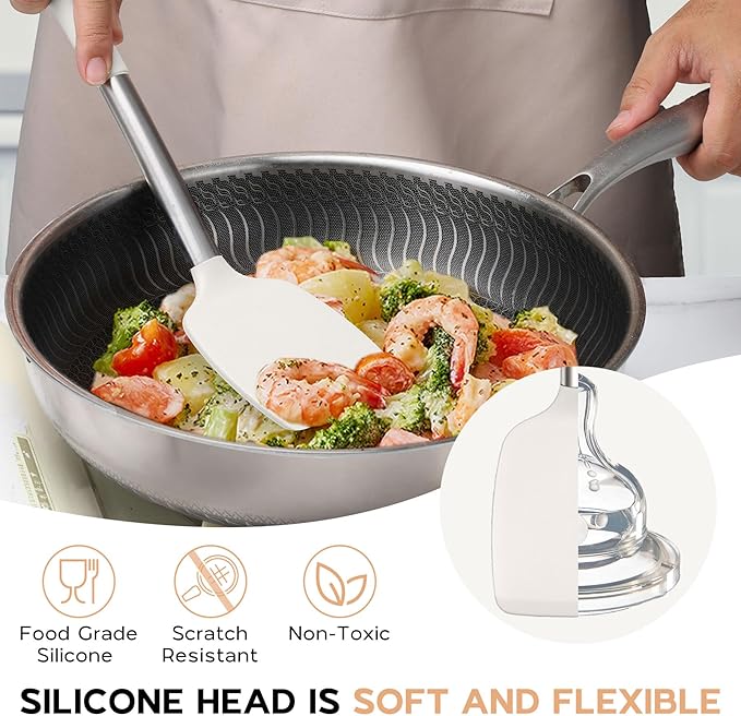 Onader Silicone Kitchen Utensils Set, 15pcs White Silicone Cooking Utensils Set with Holder, Includes Heat Resistant Spatula Turner Spoon Whisk Tong - Image 6