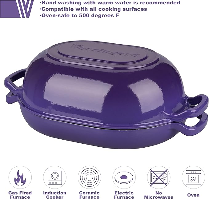 VORRINGARD Enameled Cast Iron Sourdough Bread Oven, Dutch Oven, Loaf Cast Iron Bread Pan for Homemade Bread Baking, Meatloaf Pan with Lid, 7QT, Purple - Image 3