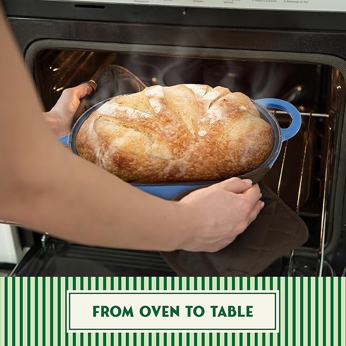 Enameled Cast Iron Bread Oven 2 Qt (Blue), Non-Stick Single Loaf Cast Iron Bread Pan with Lid, Easy Homemade Sourdough Dutch Oven with Lid, Oven-Safe Artisan Bread Baking Pan