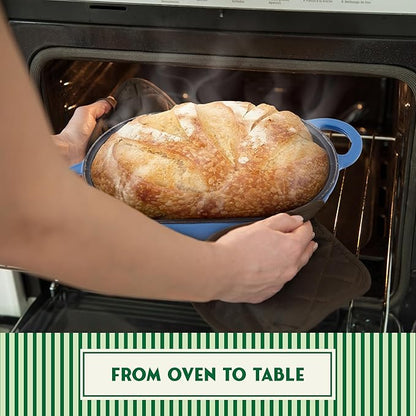 Enameled Cast Iron Bread Oven 2 Qt (Blue), Non-Stick Single Loaf Cast Iron Bread Pan with Lid, Easy Homemade Sourdough Dutch Oven with Lid, Oven-Safe Artisan Bread Baking Pan