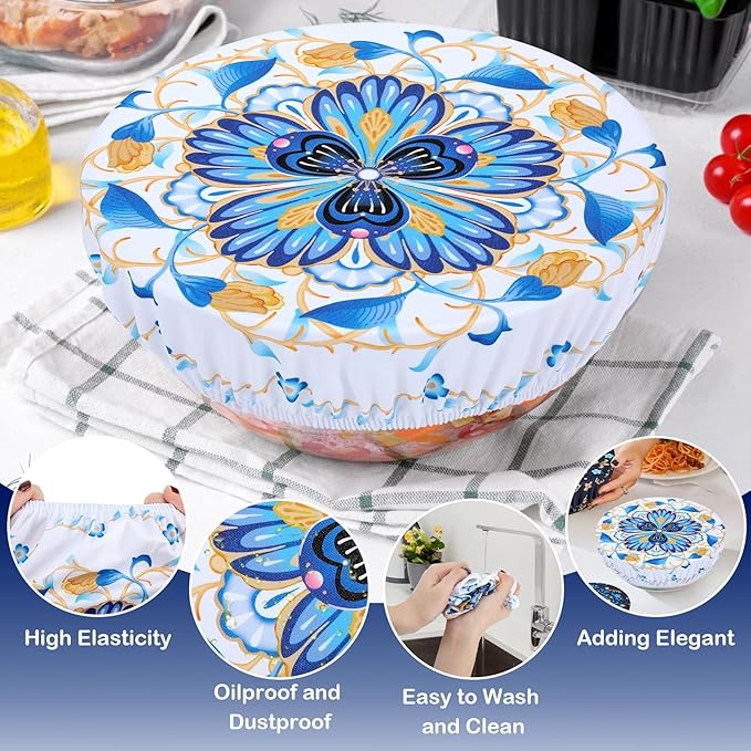 5 Pieces Bowl Covers Reusable, 5 Size Elastic Cloth Bowl Covers for Bread Proofing Stretch Food Covers Washable for Food Fruits Leftover (Lozenge Floral) - Image 5