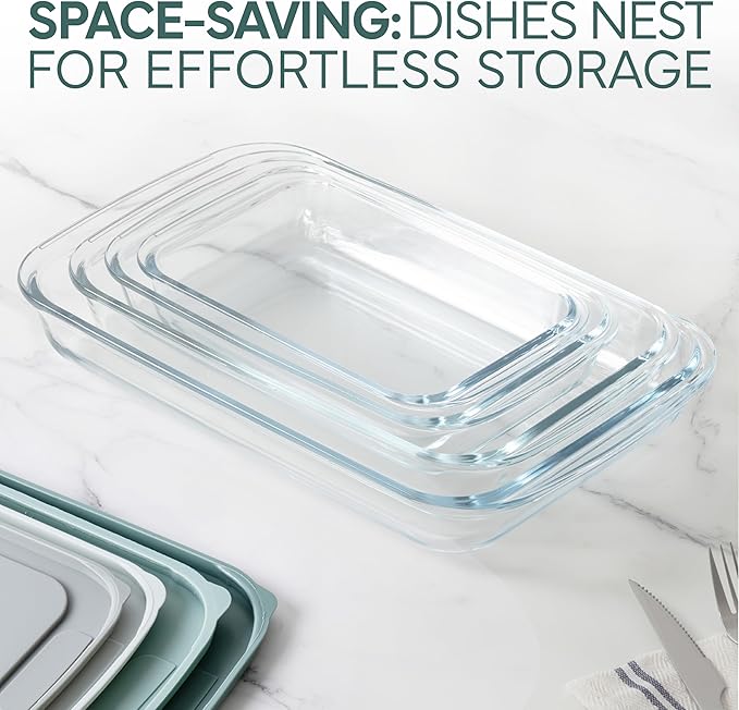COOK WITH COLOR 8-Piece Deep Glass Baking Dish Set with Plastic Lids – Casserole and Food Storage Containers for Lasagna, Leftovers – Freezer-to-Oven, Microwave & Dishwasher Safe, Sage - Image 4