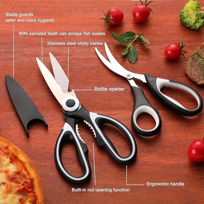 OMDAR Food Grade Kitchen Scissors All Purpose 3 Pack - Heavy Duty Stainless Steel Cooking Shears for Cutting Meat, Food, Fish, Poultry Sharp Sissors for Dishwasher Safe - with Protective Sheath - Image 8