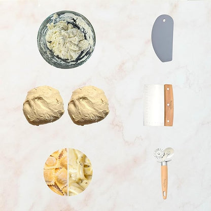 NAZANIN Baking Trio Set – Stainless Steel Dough Scraper with Beech Wood Handle, Pastry Cutter Wheel, and BPA-Free Silicone Bowl Scraper – Essential Bread, Pizza, Pastry, and Baking Tools