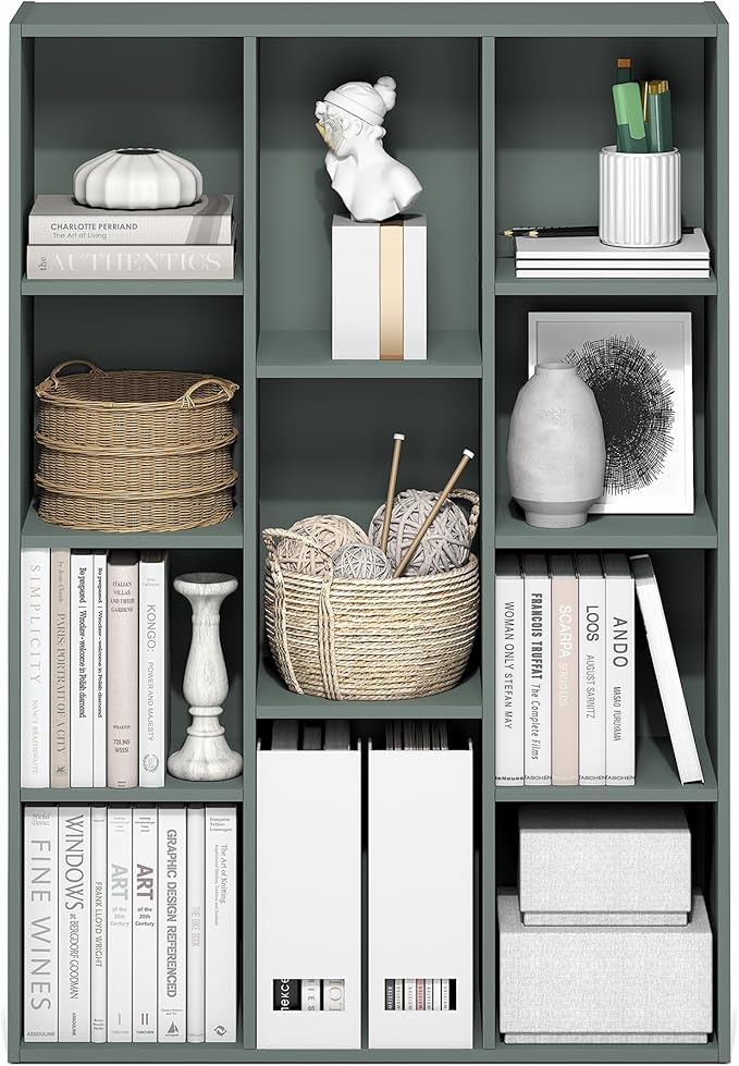 Furinno LUDER Book Shelf, 11-Cube Bookshelf, Reversible Bookcase, 9.4 x 29.1 x 41.7, Easy Assembly, for Living Room, Bedroom, Home Office, Sage Green - Image 5