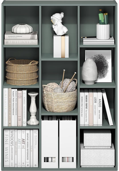 Furinno LUDER Book Shelf, 11-Cube Bookshelf, Reversible Bookcase, 9.4 x 29.1 x 41.7, Easy Assembly, for Living Room, Bedroom, Home Office, Sage Green - Image 5