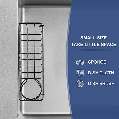 3-In-1 Sponge Holder for Kitchen Sink, 2 Type Suspension Options (Suction Cups & Adhesive Hook), Hanging Sink Caddy Organizer Rack - Sponge, Dish Cloth, Brush, Scrubber, 304 Stainless Steel - Black - Image 5