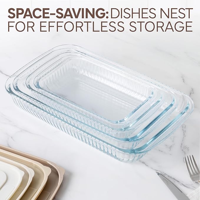 COOK WITH COLOR 8-Piece Deep Glass Baking Dish Set with Plastic Lids – Casserole and Food Storage Containers for Lasagna, Leftovers – Freezer-to-Oven, Microwave & Dishwasher Safe, Brown - Image 3