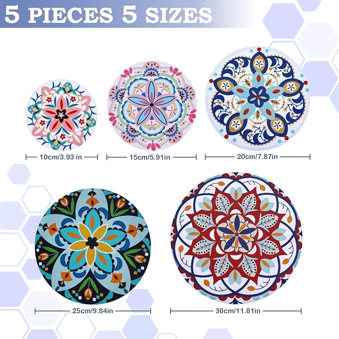 5-Size Reusable Beeswax Bowl Covers for Bread Proofing, Cotton Cloth Flexible Beeswax Wraps for Food Storage(Pentagonal Floral) - Image 2