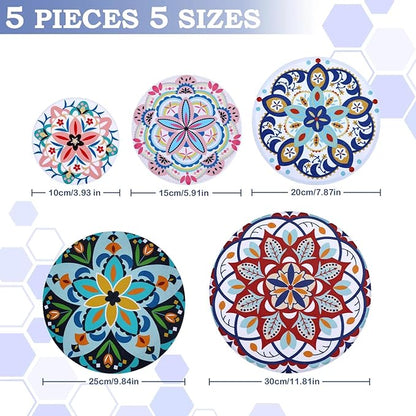 5-Size Reusable Beeswax Bowl Covers for Bread Proofing, Cotton Cloth Flexible Beeswax Wraps for Food Storage(Pentagonal Floral) - Image 2