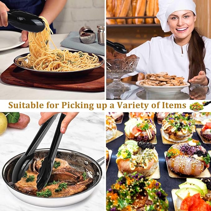 Mwellewm 24 Pc Plastic Tongs for Serving 9 Inch Bulk Reusable or Disposable Tongs Heavy Duty Hard Serving Utensils Set Large Salad Tong for Kitchen Party Food Buffet Appetizer BBQ Event Catering Black - Image 6