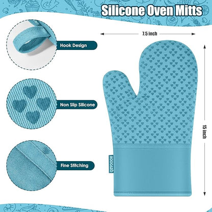 Dish Towels and Dishcloths with Oven Mitts Sets- 100% Cotton Tea Towels for Kitchen- 500 F Heat Resistant Oven Mittens 7.5"x12", Durable Dish Cloths 11.8"x11.8", Absorbent Dish Towels 13.5"x24"