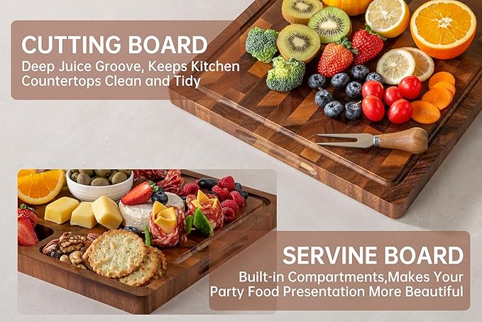 THETCHRY Walnut Wood Cutting Boards for Kitchen, End Grain Chopping Board Double Sided, Large Cutting Board with Handle, Charcuterie Butcher Block for Meal Prep & Serving with Gift Box, 17"×13"×1" - Image 9