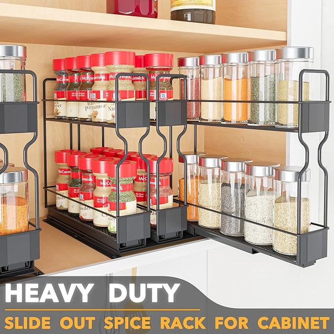 SpaceAid Pull Out Spice Rack Organizer, Heavy Duty Slide Out Seasoning Kitchen Organizer, Cabinet Organizer, with Labels, 7.7" W x10.75 D x10 H, 3 Drawers 2-Tier - Image 2