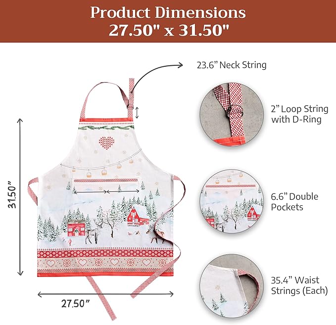 Maison d' Hermine 100% Cotton Apron for women with Pocket Kitchen Chef Apron for Men Cooking Mothers Day Gifts