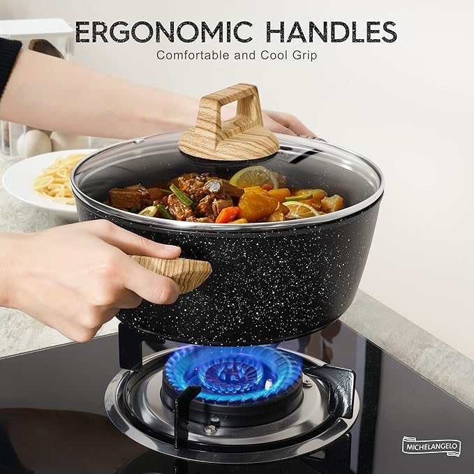 MICHELANGELO 4.3 Quart Nonstick Soup Pot with Lid, Non-Toxic Granite Coating, Induction Compatible, Non Stick Pot for Cooking with Stay-cool Handles, Black - Image 5