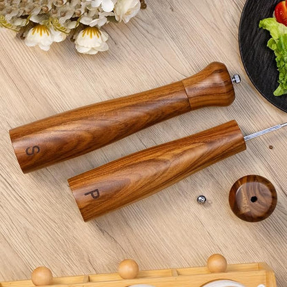 Haomacro 2 Pack 10 Inch Acacia Wooden Salt and Pepper Grinder Set, Manual Salt and Pepper Mills, Salt Grinder Refillable with Adjustable Coarseness, Ceramic/Stainless Steel Core Tableware Gifts - Image 7