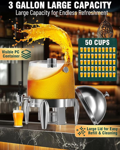 WantJoin Beverage Dispenser With Stand - 3.2 Gallon Drink Dispenser With Ice Core & Fuel Holder, Leakproof Spigot, Visible Container, Drink Dispenser For Cold & Hot Drink Parties Gathering Cafeteria - Image 4