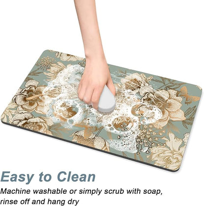Rnivvi Coffee Mat, 12" x 19" Cute Coffee Bar Mats for Espresso Machine Station Accessories and Organizer, Hide Stain Rubber Backed Absorbent Dish Drying Pad for Kitchen Counter, Retro Flower - Image 5