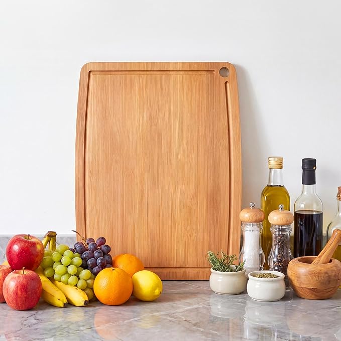 Bamboo Cutting Boards for Kitchen,Carbonized Wood Cutting Board with Deep Juice Groove for Chopping Meat, Vegetables, Fruits, Nuts,Lightweight & Durable,Ideal Kitchen Gy - Image 8