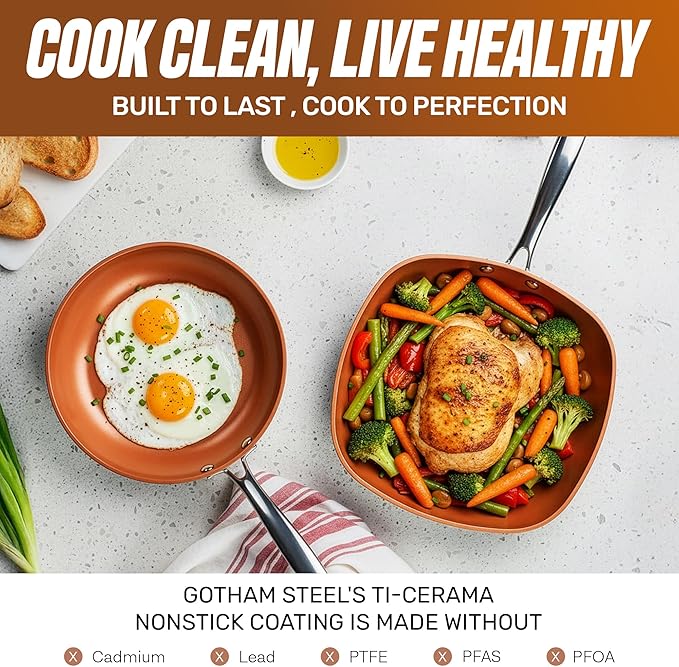 GOTHAM STEEL 20 Pc Ceramic Cookware Set, Copper Pots and Pans Set Non Stick with Bakeware, Cooking Utensils, and Steamer, Oven and Dishwasher Safe - Image 3