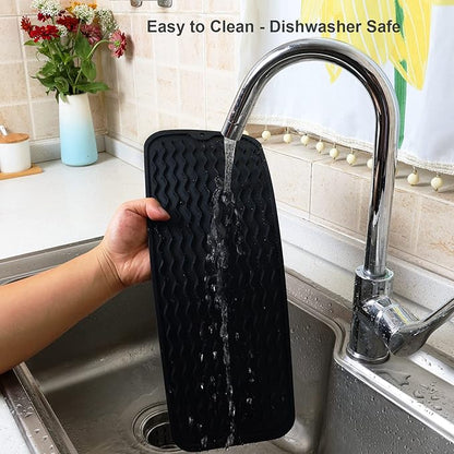 ZLR Silicone Sponge Holder & Sink Caddy Tray (6" x 17") - Narrow Dish Drying Mat for Kitchen Counter - Waterproof Soap Dispenser Organizer, Non-Slip Bathroom Vanity Tray (Black) - Image 4