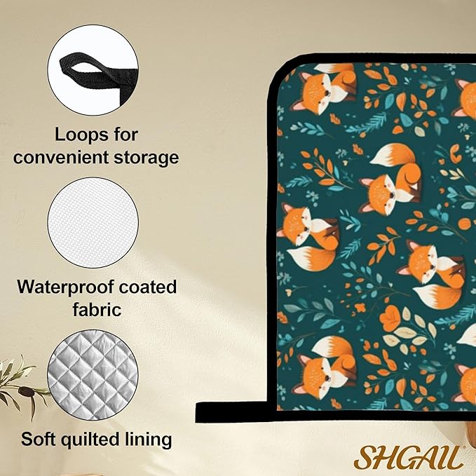Fall Oven Mitts and Hot Pads Set - Fox Leaves Design, Heat Resistant Cute Pot Holders for Kitchen, Baking Gifts for Women