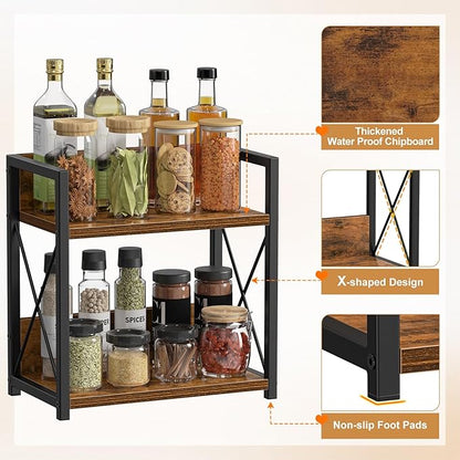 Giikin Kitchen Countertop Organizer, 2 Tier Spice Rack Organizer for Pantry, Kitchen Counter Shelf Wood Coffee Station Organizer (Brown, M) - Image 2