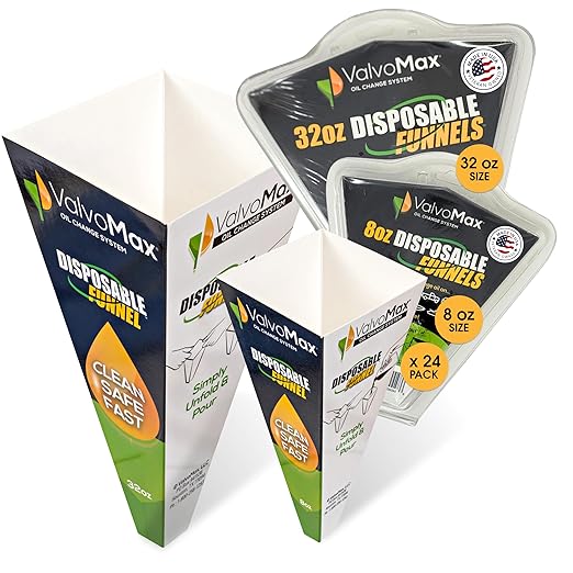 ValvoMax Disposable Funnels, 24-Pack (Combo) – Glossy Cardstock Paper Funnels for Oil Changes, Automotive Fluids, Coolant, and Household Liquids