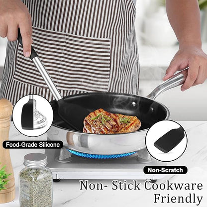 TeamFar Cooking Utensils Set, 5 PCS Silicone Kitchen Utensils with Stainless Steel Handle, for Nonstick Cookware Flipping Frying Turning Draining, Heatproof & Healthy, Nonstick & Easy Clean, Black - Image 5
