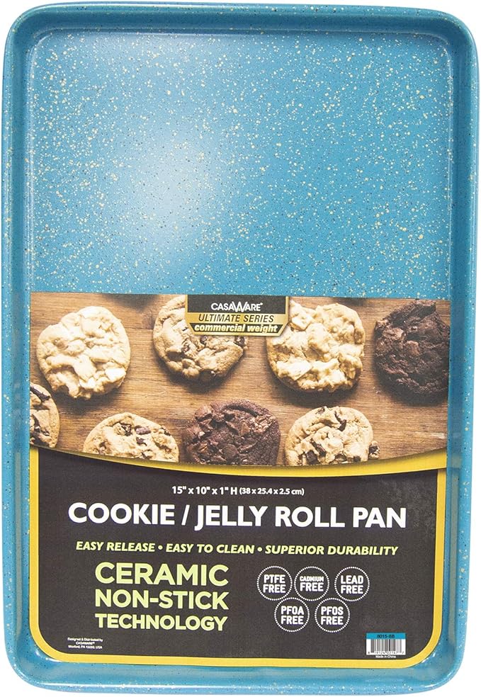 casaWare 3pc Ultimate Commercial Weight Cookie Sheet Set, Two 15 x 10-Inch Pans, One 13 x 9-Inch-Inch Pan (Blue Granite) - Image 3
