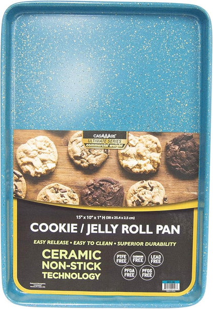 casaWare 3pc Ultimate Commercial Weight Cookie Sheet Set, Two 15 x 10-Inch Pans, One 13 x 9-Inch-Inch Pan (Blue Granite) - Image 3