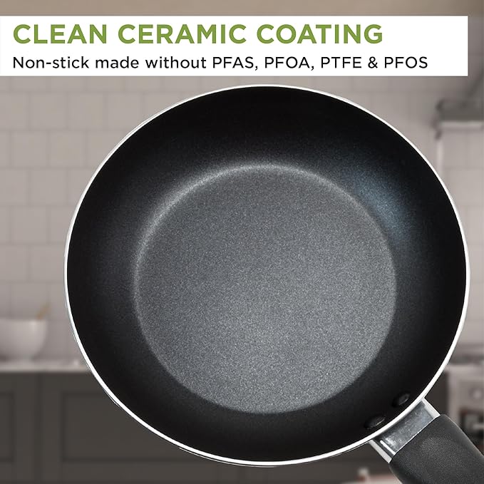 Ecolution Easy Clean Ceramic Nonstick Cookware Set, Dishwasher Safe Kitchen Pots and Pans Set, Comfort Grip Handle, Even Heating, Ultimate Food Release, 26-Piece, Red - Image 3