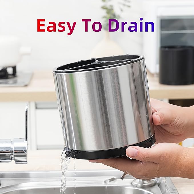 LIBODOUR Kitchen Utensil Holder Extra Large 360°Rotating For Counter Organizer Stainless Steel Storage Cooking Silverware Caddy 3 Compartment Flatware Spoon Spatula Tool Cutlery Container - Image 6