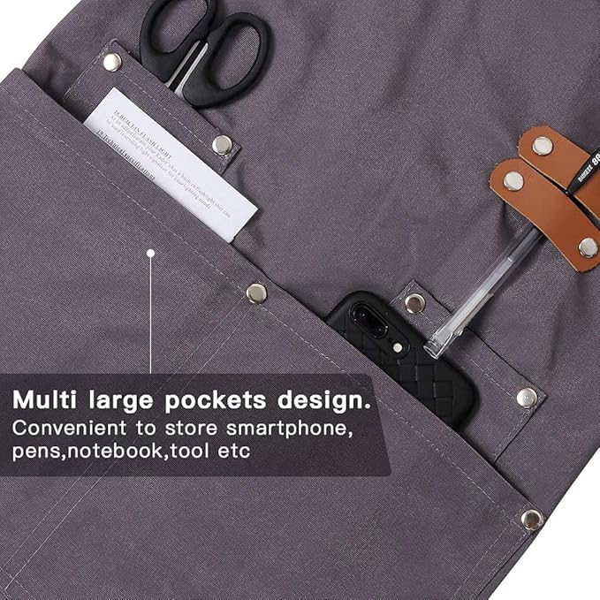 Mignongirl Chef Apron,Cross Back Apron for Men Women with Adjustable Straps and Large Pockets,Canvas,M-XXL (Grey) - Image 3