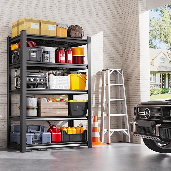 Set of 3 Garage Shelving-3000 lbs 5 Tier Storage Shelves, Adjustable Heavy Duty Metal Shelving Unit and Storage Large Wire Rack, Utility Steel Shelf for Warehouse Industrial-78 x46 x20, Black