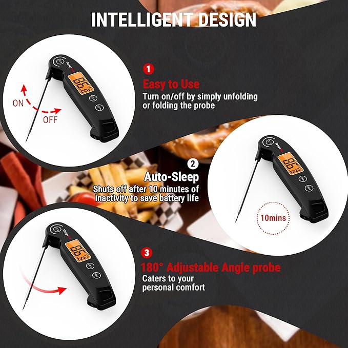 ThermoPro TP605 Instant Read Meat Thermometer for Cooking, Waterproof Digital Food Thermometer with Large Backlit LCD, 180° Foldaway Probe Kitchen Thermometer for Grilling, Smoking & Candy Making - Image 3