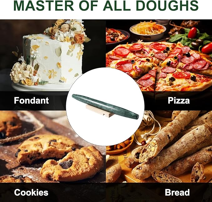 French Marble French Rolling Pin with Wooden Resting Base, 15 inch Kitchen Baking Tool for Baking with Non-Stick Surface, Ideal as a Dough Roller for Pie Crust, Cookie, Pasta - Image 6