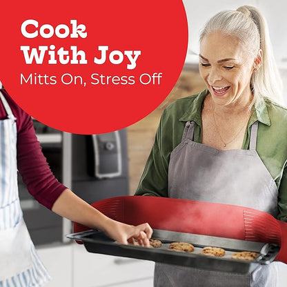 Red Double Oven Mitt Kitchen Protection - Pack of 1-32" Long - Heat Resistant Cotton Professional Grade with Terrycloth Lining