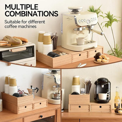 KIRIGEN Wooden Coffee Station Organizer 2-Piece Set - Coffee Bar Storage with Drawers for Sugar, Tea - Coffee Pod Holder and Accessories Organizer for Kitchen Counter Nature KFJTZ-NA - Image 6