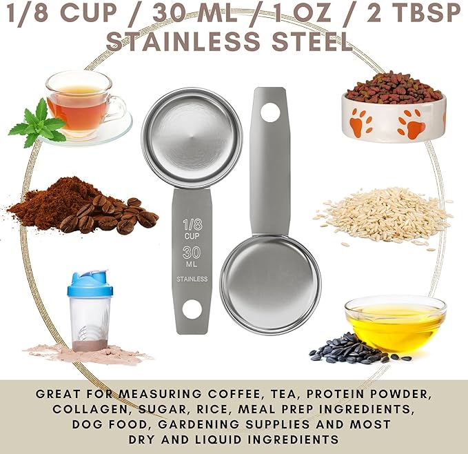 1/8 Cup Stainless Steel Measuring Cup | Sturdy Metal 30 ml | 30 cc | 1 oz | Single Cup for Wet and Dry Ingredients | Great for use as 1/8 Cup Coffee Scoop - 1 PK - Image 3