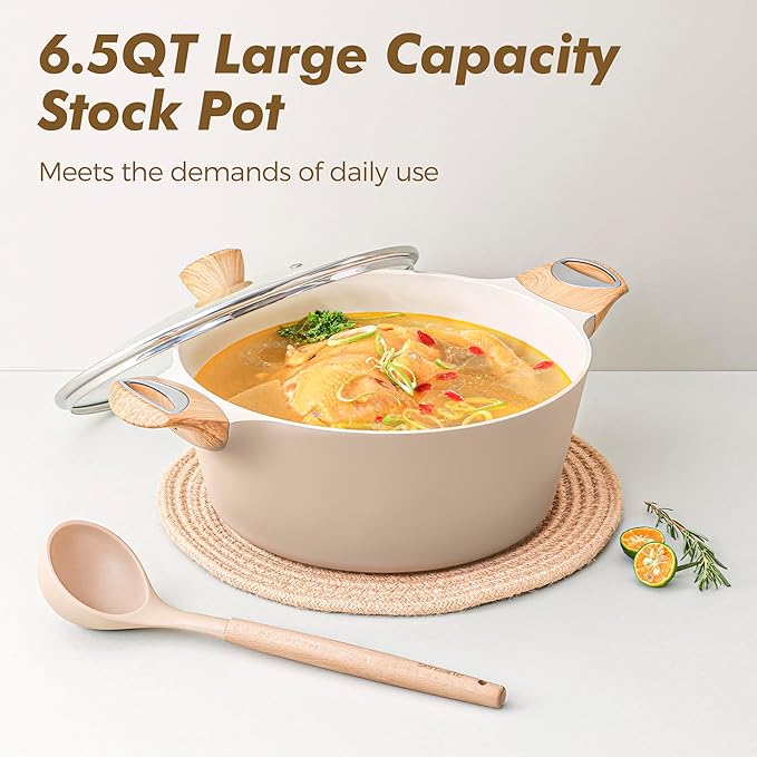 SENSARTE Ceramic Pots and Pans Set Nonstick, Kitchen Cookware Sets, 14-Piece Induction Cookware, Non-toxic Healthy Non Stick Cooking Set, with Frying Pans Set, PFAS PTFE PFOA PFOS Free - Image 8