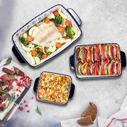 SOUJOY 3 Pack Porcelain Bakeware Set, Rectangular Baking Dishes, Lasagna Pan for Cooking, Kitchen, Casserole Dishes, Cake Dinner, Banquet and Daily Use - Image 7