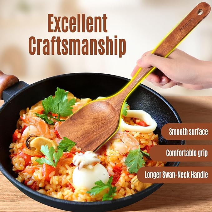 Wooden Spoons for Cooking, 9 PCS Teak Wood Cookware Utensil Set - Smooth Finish, Non-Stick, Comfortable Grip, Heat Resistant Kitchen Utensils Gift Box - Image 7