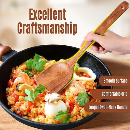 Wooden Spoons for Cooking, 9 PCS Teak Wood Cookware Utensil Set - Smooth Finish, Non-Stick, Comfortable Grip, Heat Resistant Kitchen Utensils Gift Box - Image 7